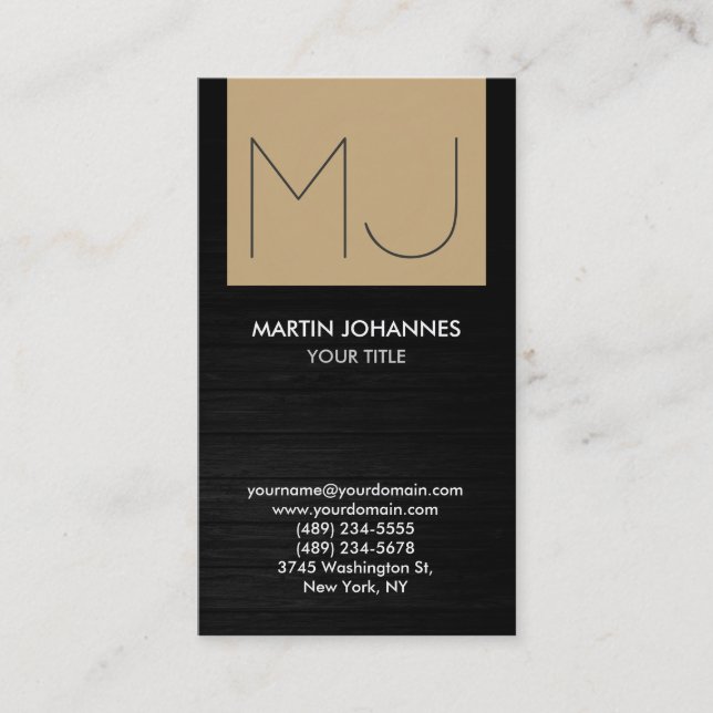 Monograma Elegante Tarjeta de Negocios Beige De Ma (Anverso)