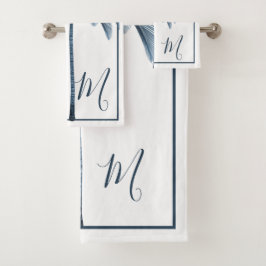 Monograma elegante tropical de color azul de árbol