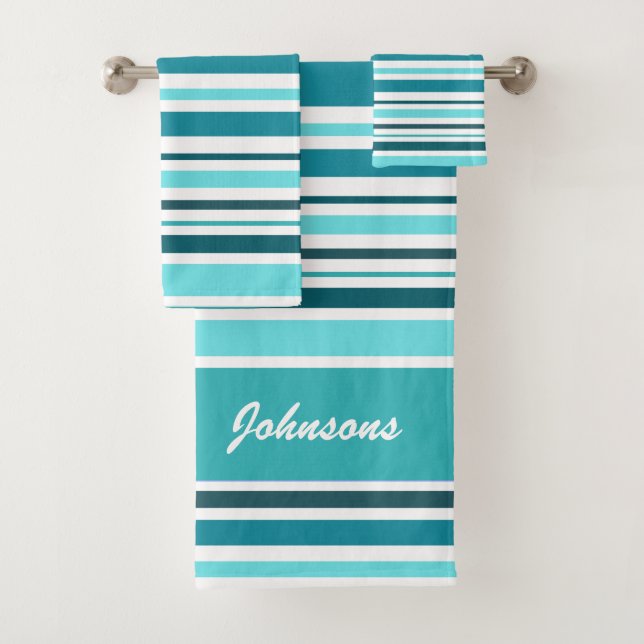 Monograma elegante Verde azulado a rayas (In situ)