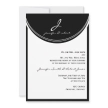 Monograma en la invitación a la boda blanca y negr