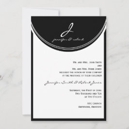 Monograma en la invitación a la boda blanca y negr