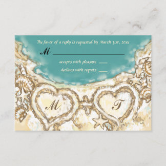 Monograma en la tarjeta RSVP de boda de playa