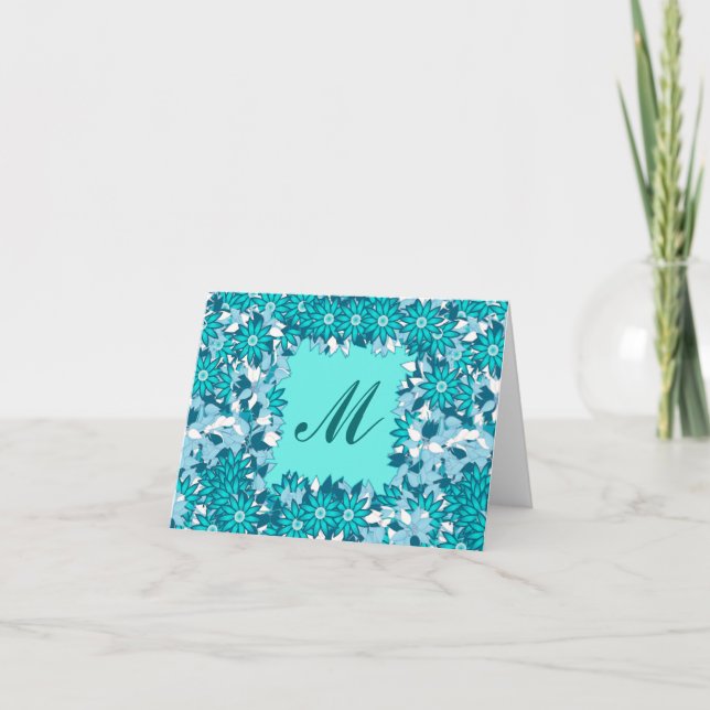 Monograma enmarcado con flores - azul y blanco (Anverso)