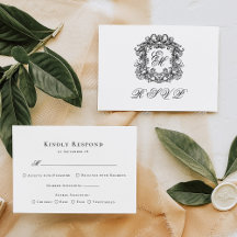 Monograma Escudo Elegante Menú Boda Tarjeta RSVP