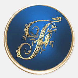 Monograma F dorado y azul Sello para sobres