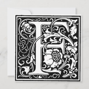 Monograma F Patrón floral blanco y negro inicial