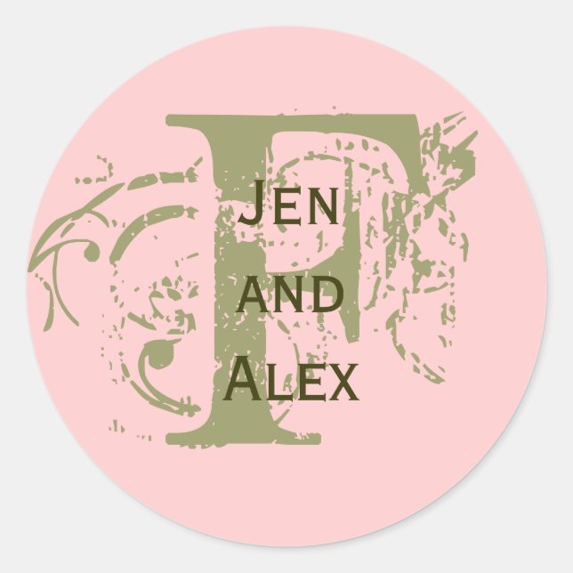 Monograma F y nombres Pegatina rosa (Anverso)