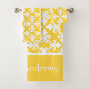 Monograma Fleur-de-lis blanco amarillo personaliza