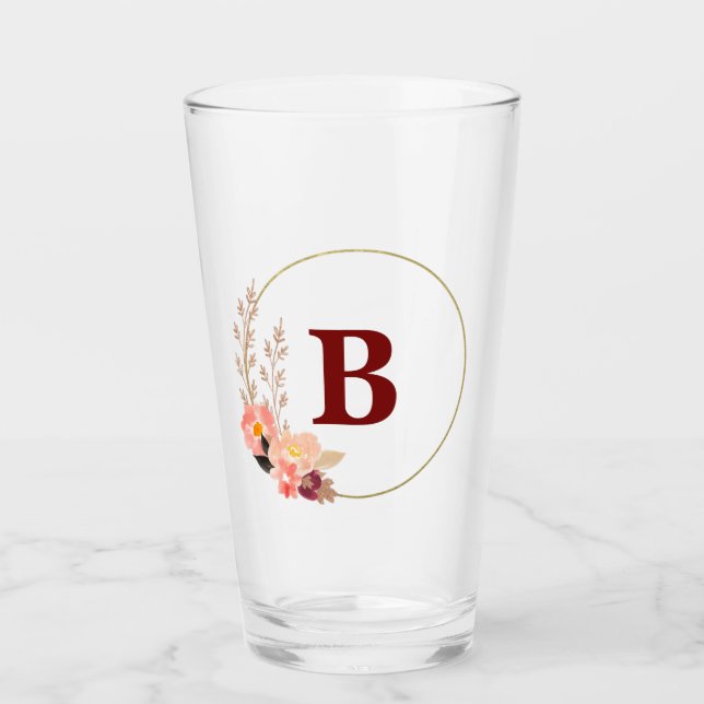 Monograma Floral 16 Oz. Vaso de cristal (Anverso)