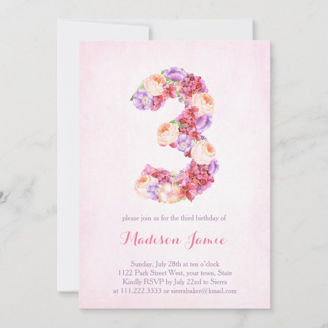 monograma floral 3 tarjetas de cumpleaños para chi (Anverso)