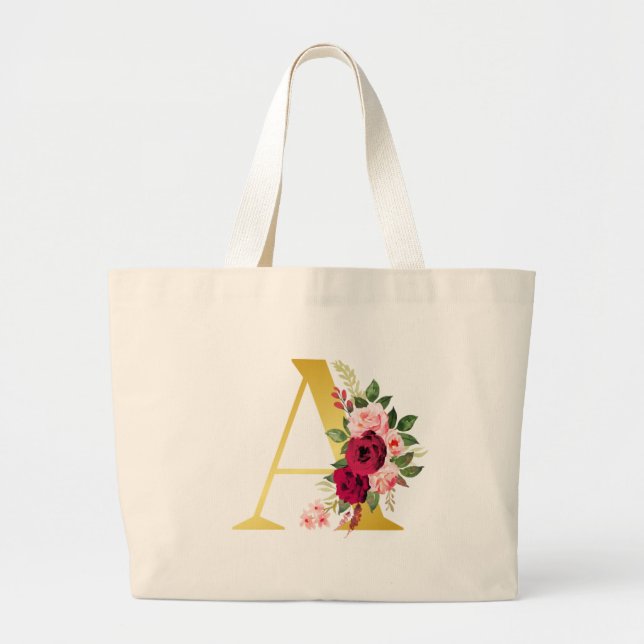 Monograma floral "A" Bolsa Tote (Frente)