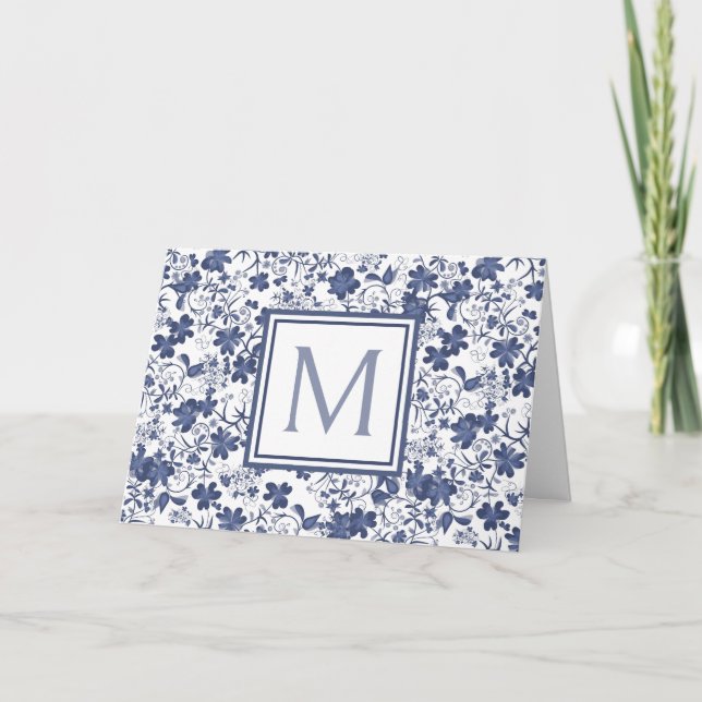 Monograma floral azul y gris (Anverso)