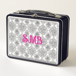 Monograma Floral Botánico en Blanco y Negro
