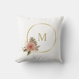 Monograma floral Cojín decorativo de dos caras