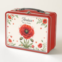 Monograma floral de amapola roja en acuarela para