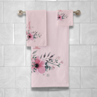 Monograma floral de color de agua rosada de moda