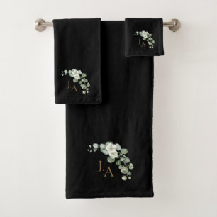Monograma Floral de Eucalipto Negro Elegante