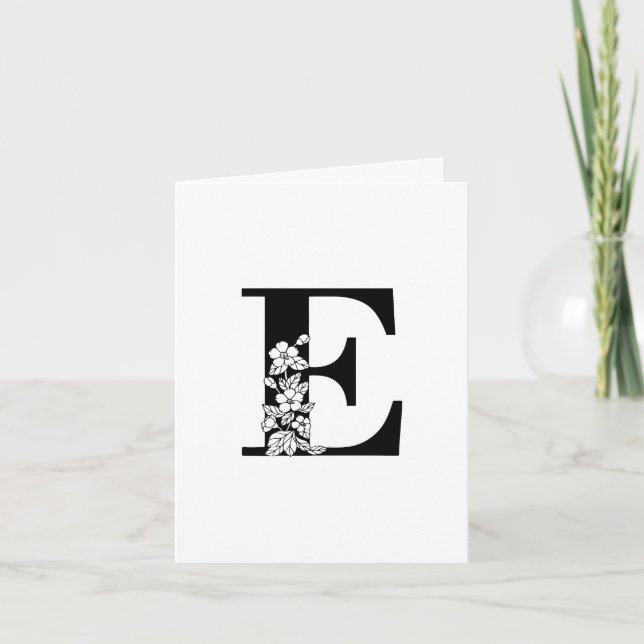 Monograma Floral E en tarjeta de nota blanca (Anverso)