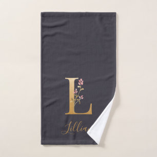 Monograma floral elegante azul dorado personalizad