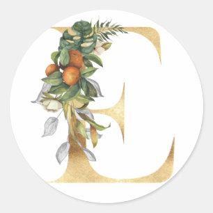 Monograma floral en oro Pegatina redondo clásico