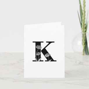 Monograma Floral K en tarjeta de nota blanca