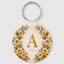 Monograma Floral Llavero Personalizado