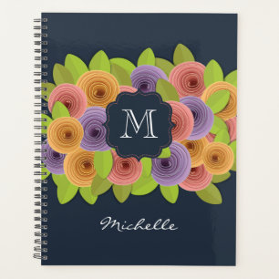 Monograma floral moderno con planificador de nombr