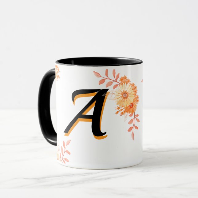 Monograma Floral Mug - Letra elegante A Copa De Ca (Anverso izquierdo)