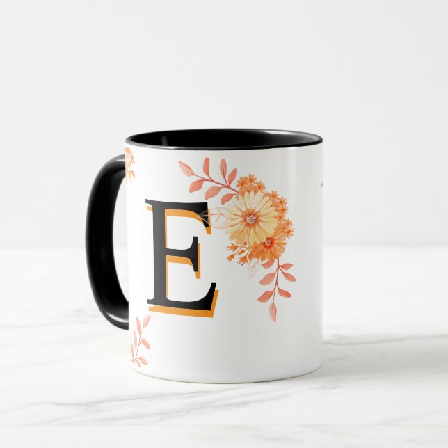 Monograma floral Mug - Letra elegante E Copa de ca (Anverso izquierdo)