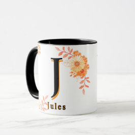 Monograma floral Mug - Letra elegante J Copa de ca