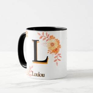 Monograma floral Mug - Letra elegante L Copa de ca