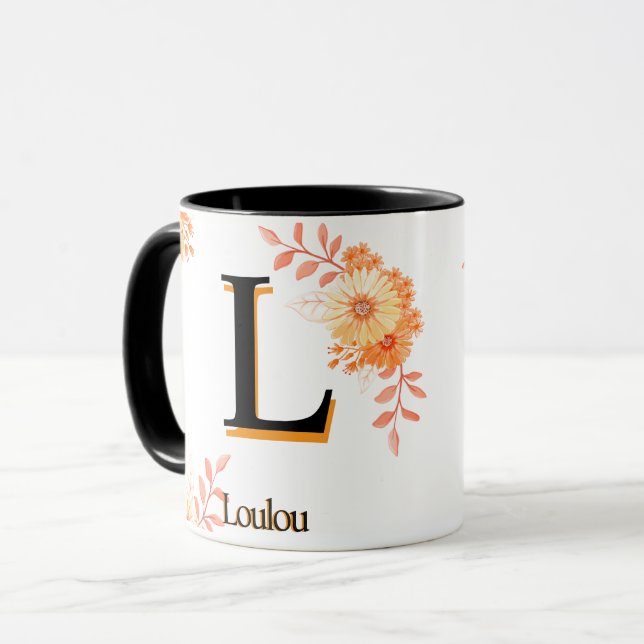 Monograma floral Mug - Letra elegante L Copa de ca (Anverso izquierdo)