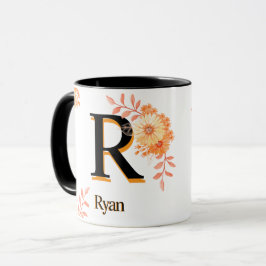 Monograma floral Mug - Letra elegante R Copa de ca