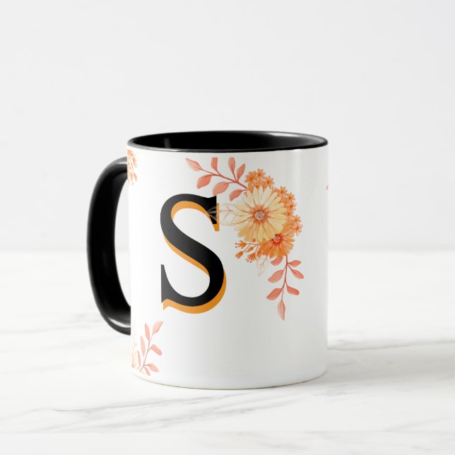 Monograma floral Mug - Letra elegante S Copa de ca (Anverso izquierdo)