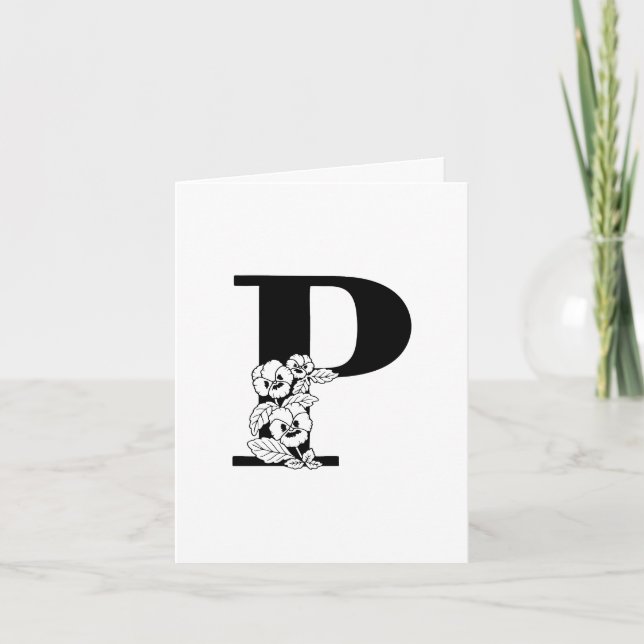 Monograma Floral P en tarjeta de nota blanca (Anverso)