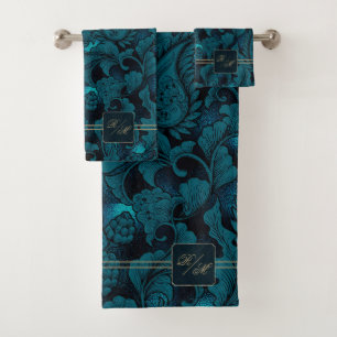 Monograma floral Paisley Garden Verde azulado/Gold