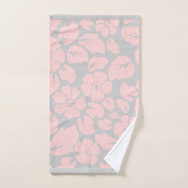 Monograma floral rosa y gris bonito (Toalla de mano)