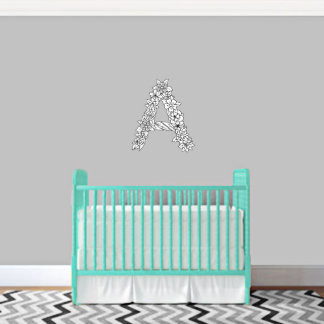 Monograma floral único blanco y negro M Decoración