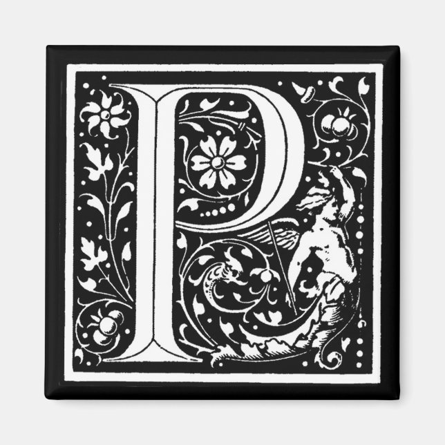 Monograma Floral Vintage "P" - Imán (Frente)