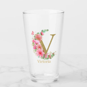 Monograma Floral y de Oro en Acuarela Letra V