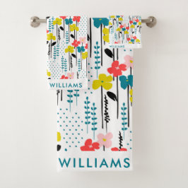 Monograma Flores Elegante Set De Toalla De Baño El