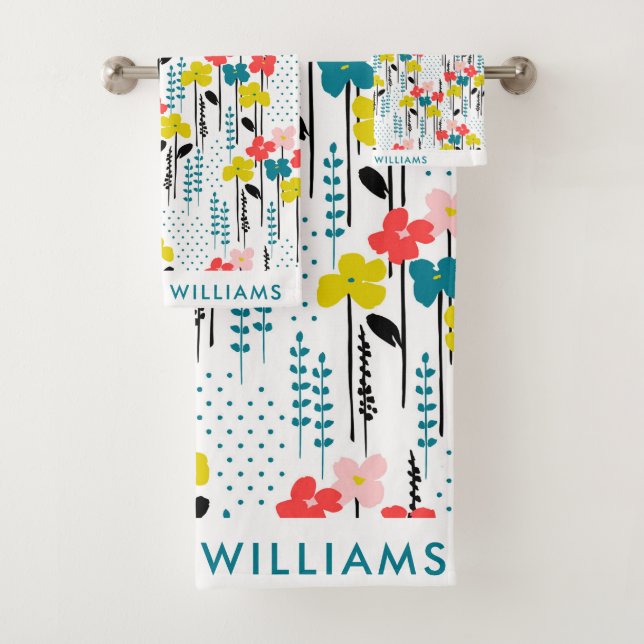 Monograma Flores Elegante Set De Toalla De Baño El (In situ)