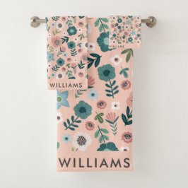 Monograma Flores Elegante Set De Toalla De Baño El
