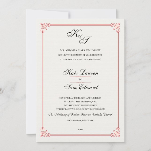 Monograma formal elegante | Invitación a la boda (Anverso)