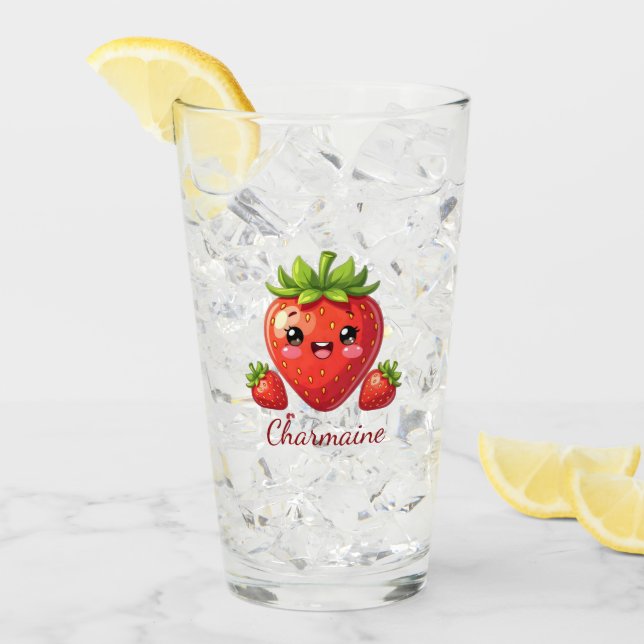 Monograma fresa kawaii linda (Anverso (hielo))