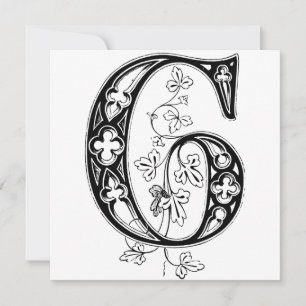 Monograma G Patrón floral blanco y negro inicial