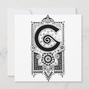 Monograma G Patrón floral blanco y negro inicial