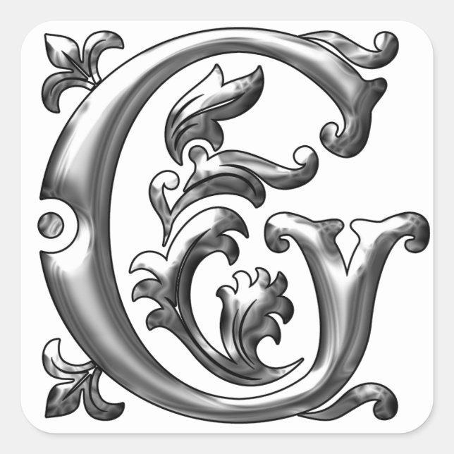 Monograma G plateado/ Letra G l inicial Pegatina (Anverso)