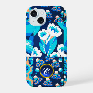 MONOGRAMA GEM FLORAL NEGRITA FLORES AZULES HAWAII 