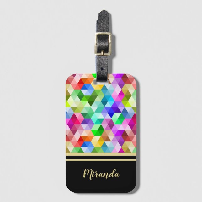 Monograma Geométrico Arcoiris Negro Etiqueta de eq (Anverso vertical)